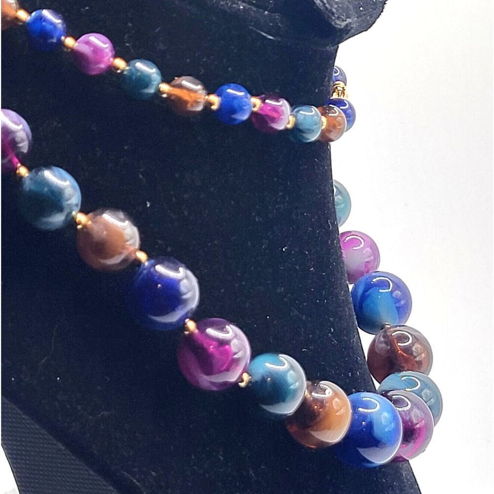 Vintage 90s Jewel Tone Graduated Chunky Acrylic Beaded Necklace 28in
